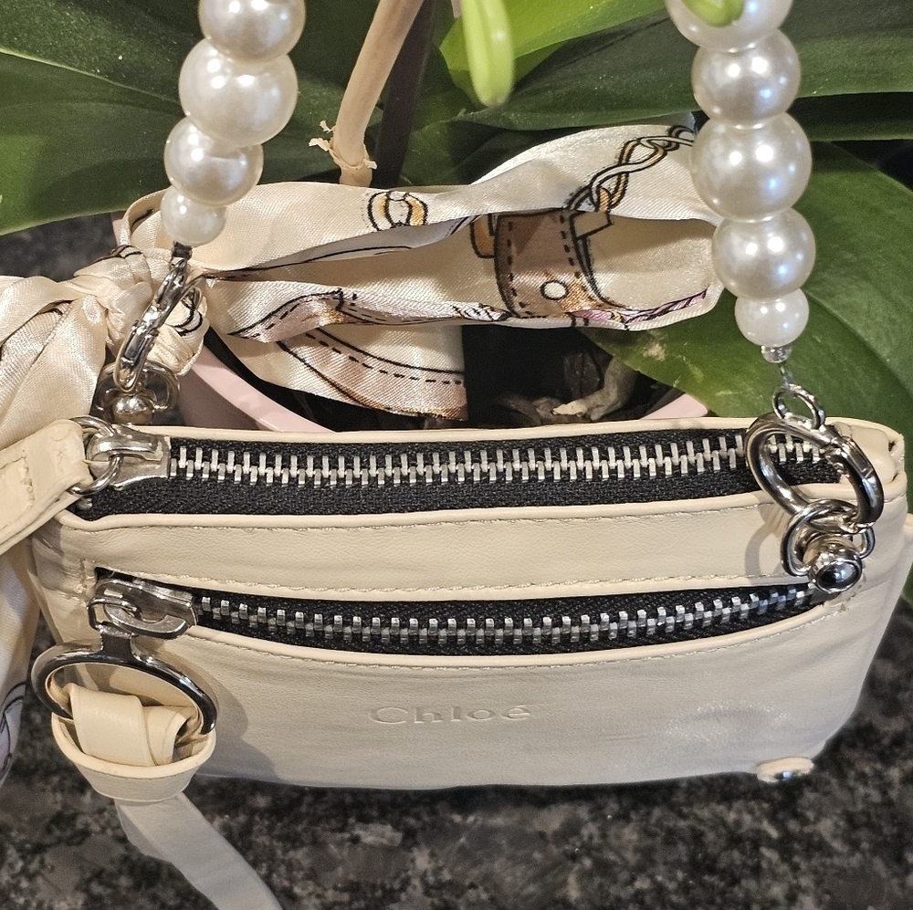 Chloé Cream "O" Ring Clutch w/Wristlet & Twilly Added - Picture 6 of 10